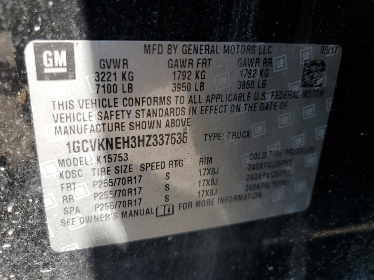 1GCVKNEH3HZ337636 2017 Chevrolet Silverado K1500