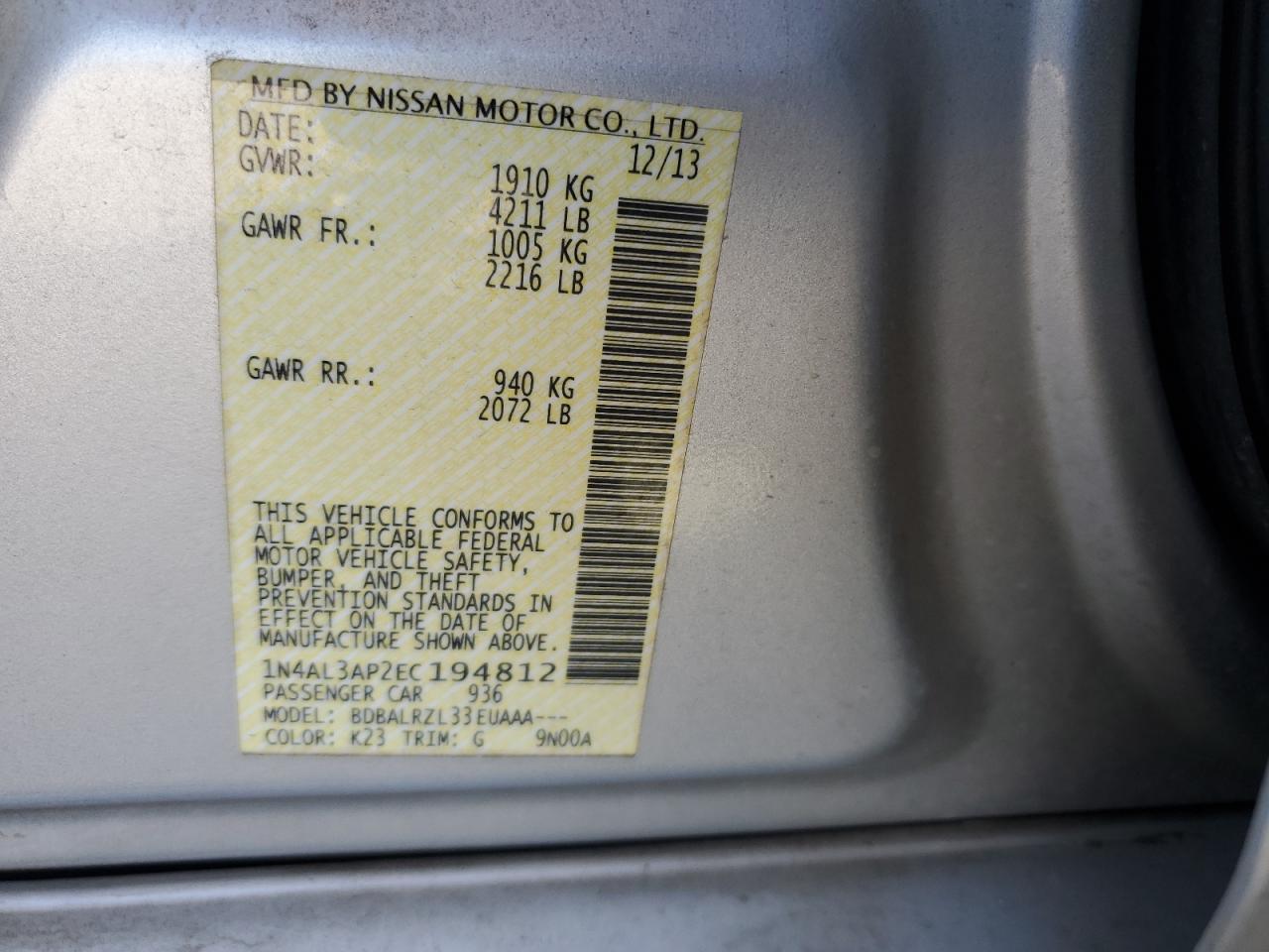 1N4AL3AP2EC194812 2014 Nissan Altima 2.5