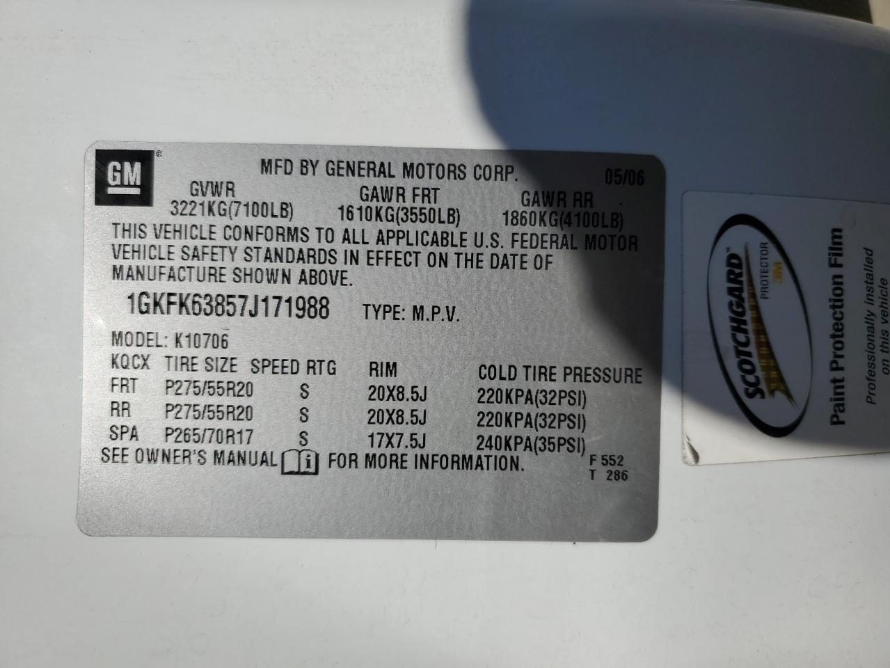 2007 GMC Yukon Denali VIN: 1GKFK63857J171988 Lot: 66024474