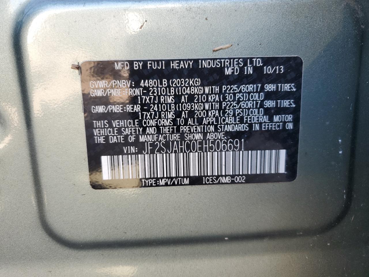 2014 Subaru Forester 2.5I Limited VIN: JF2SJAHC0EH506691 Lot: 67213304