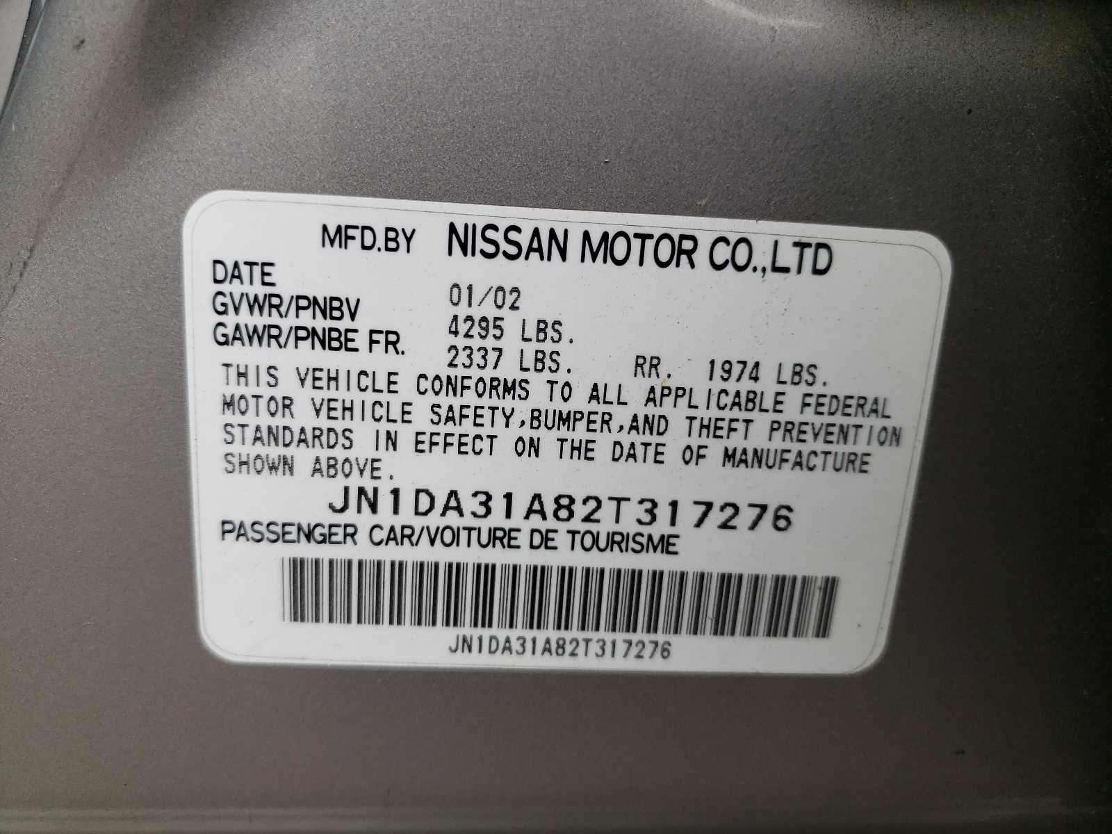 JN1DA31A82T317276 2002 Nissan Maxima Gle