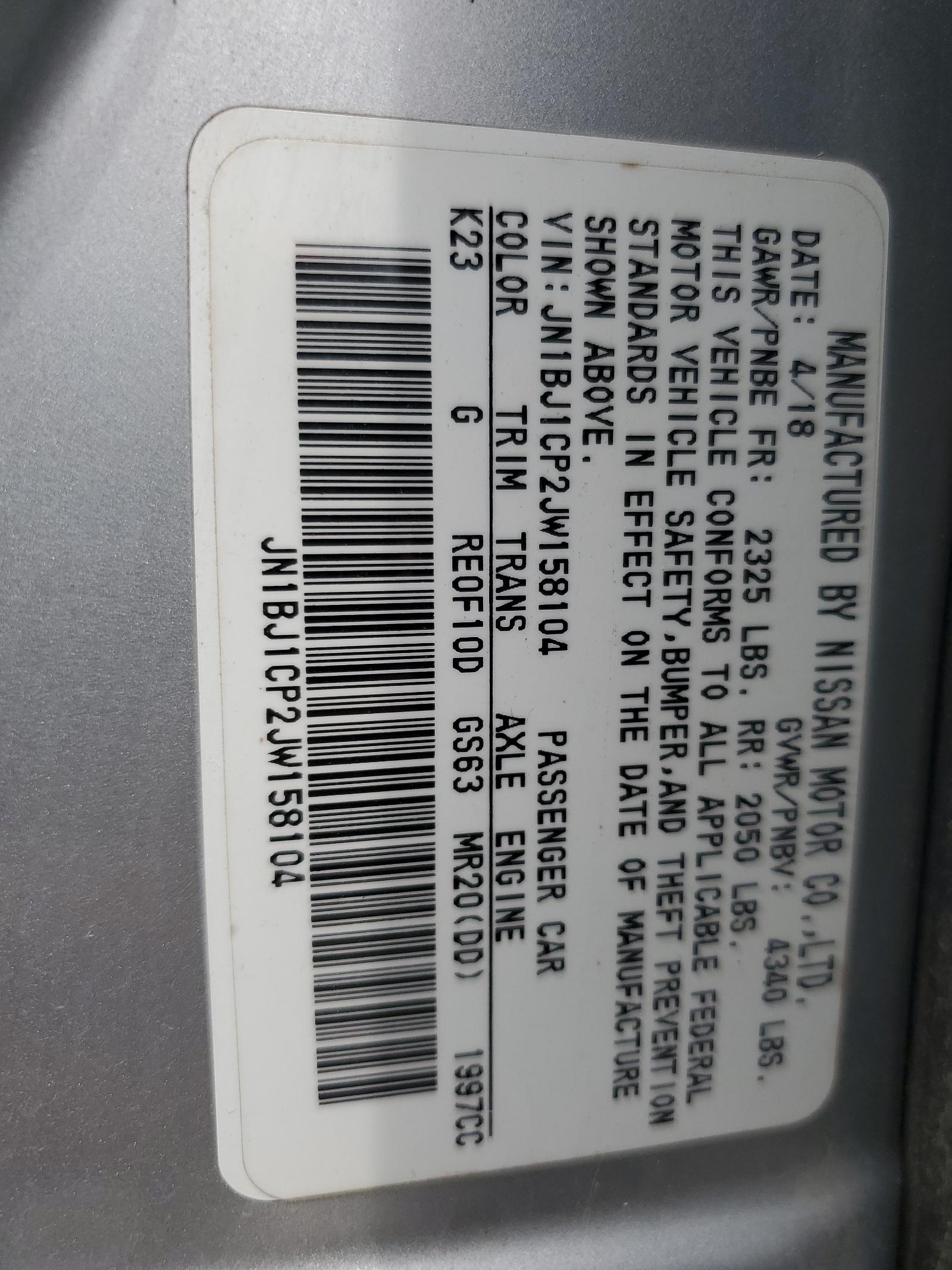 JN1BJ1CP2JW158104 2018 Nissan Rogue Sport S