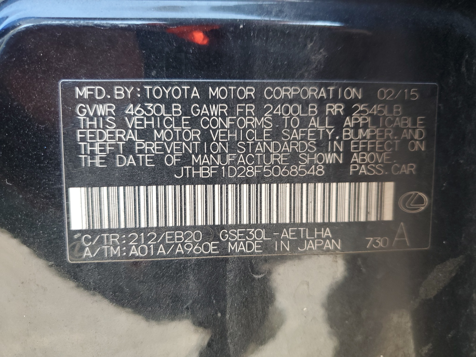 JTHBF1D28F5068548 2015 Lexus Is 250