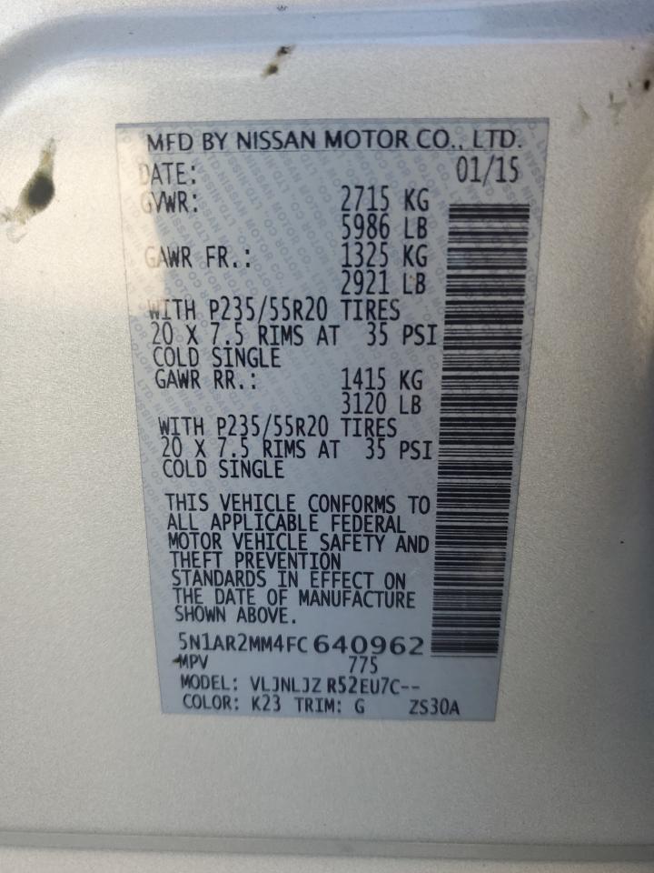 5N1AR2MM4FC640962 2015 Nissan Pathfinder S