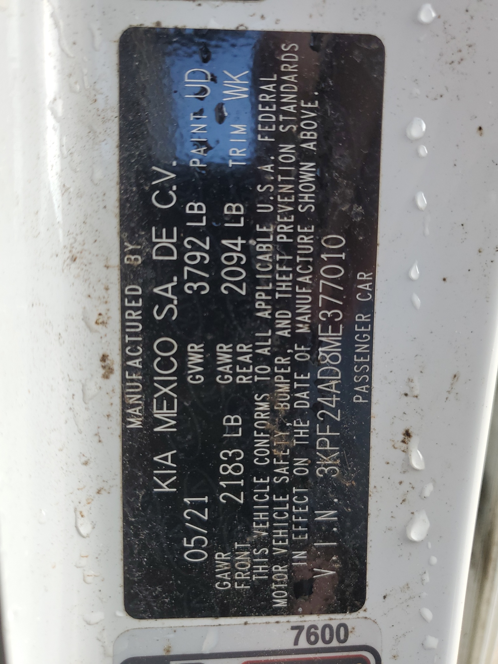 3KPF24AD8ME377010 2021 Kia Forte Fe