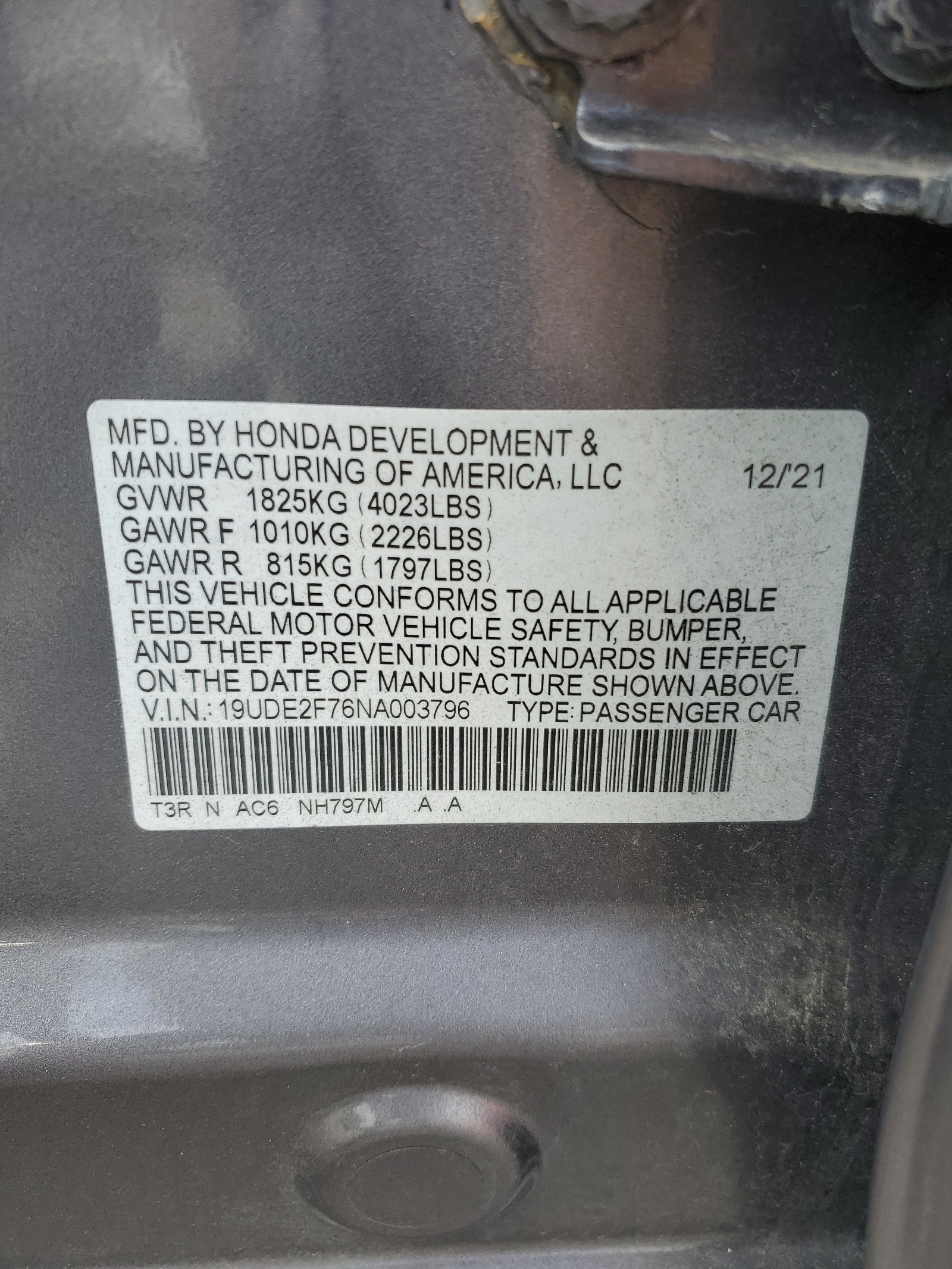 19UDE2F76NA003796 2022 Acura Ilx Premium