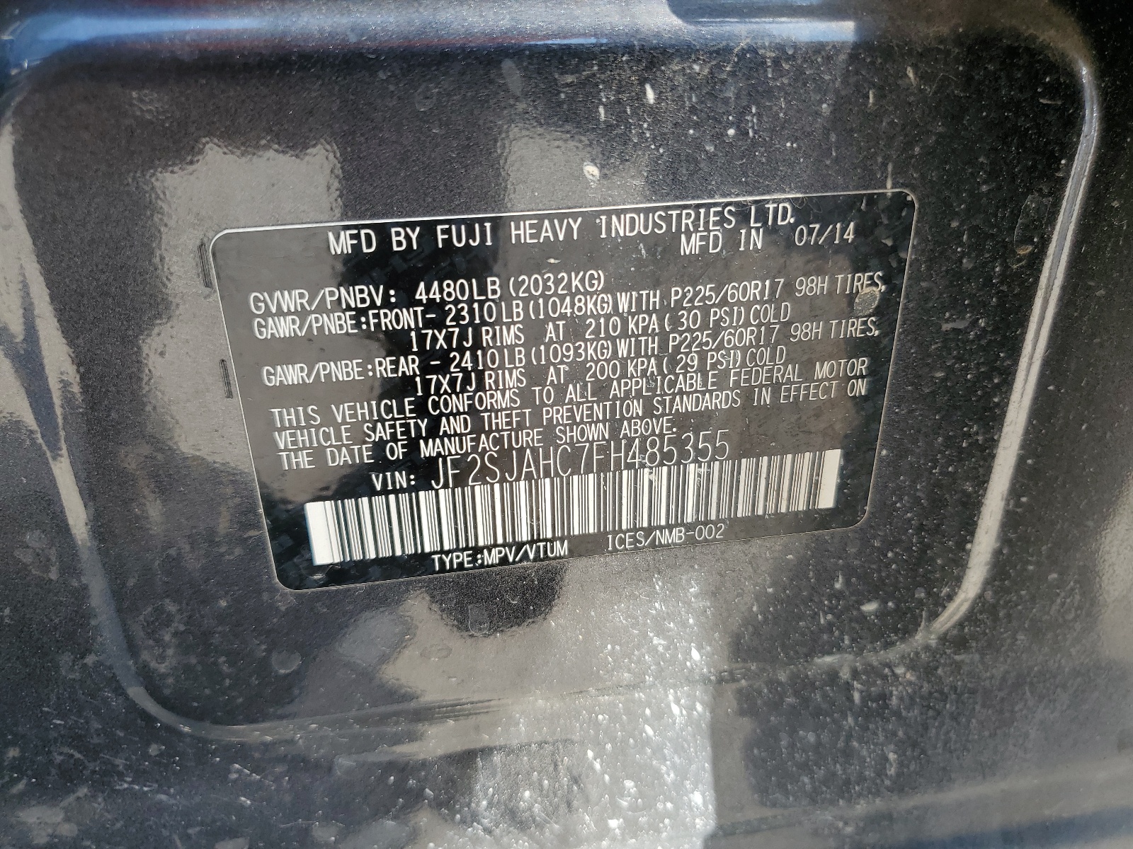 JF2SJAHC7FH485355 2015 Subaru Forester 2.5I Limited