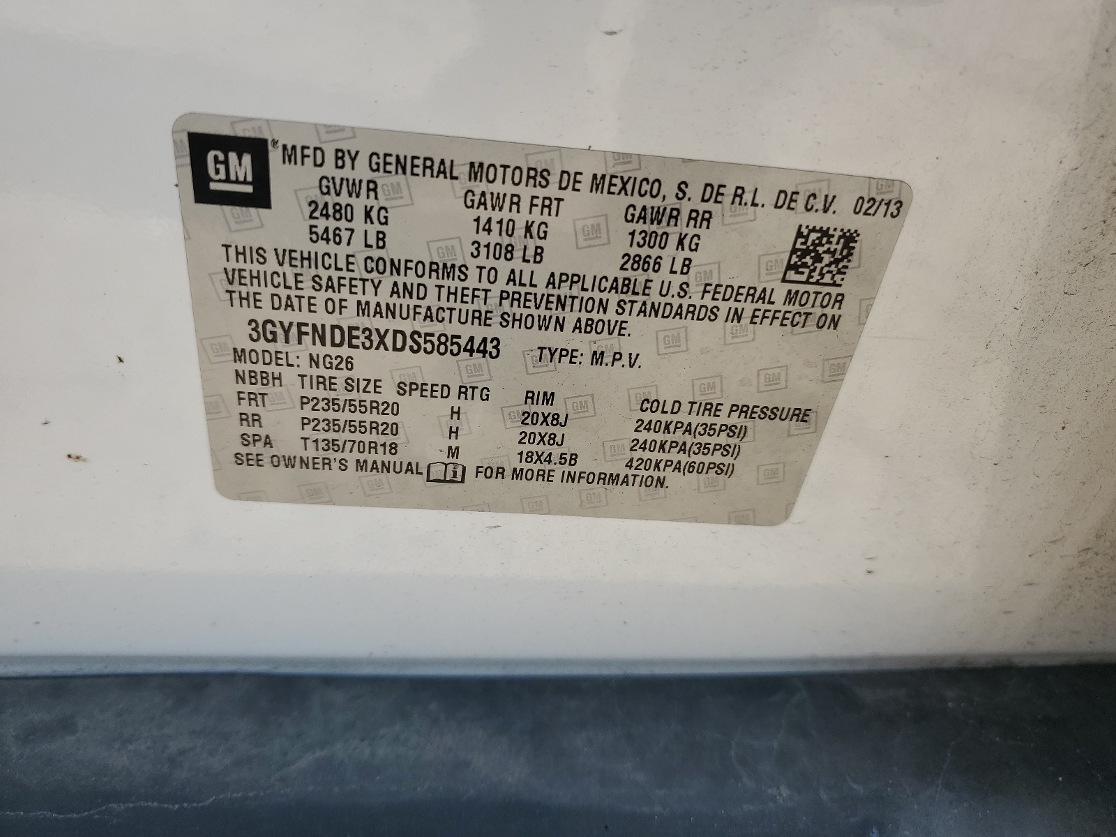 3GYFNDE3XDS585443 2013 Cadillac Srx Performance Collection