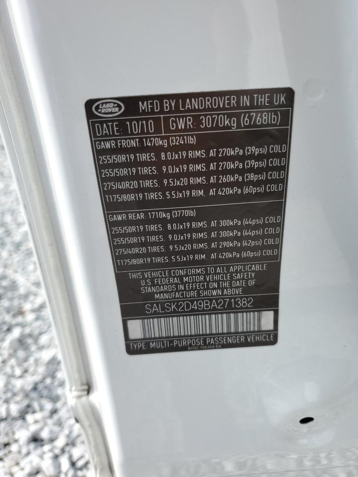 2011 Land Rover Range Rover Sport Lux VIN: SALSK2D49BA271382 Lot: 66004624