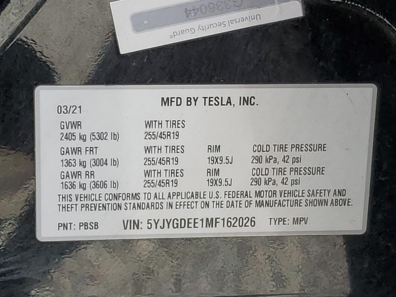 5YJYGDEE1MF162026 2021 Tesla Model Y