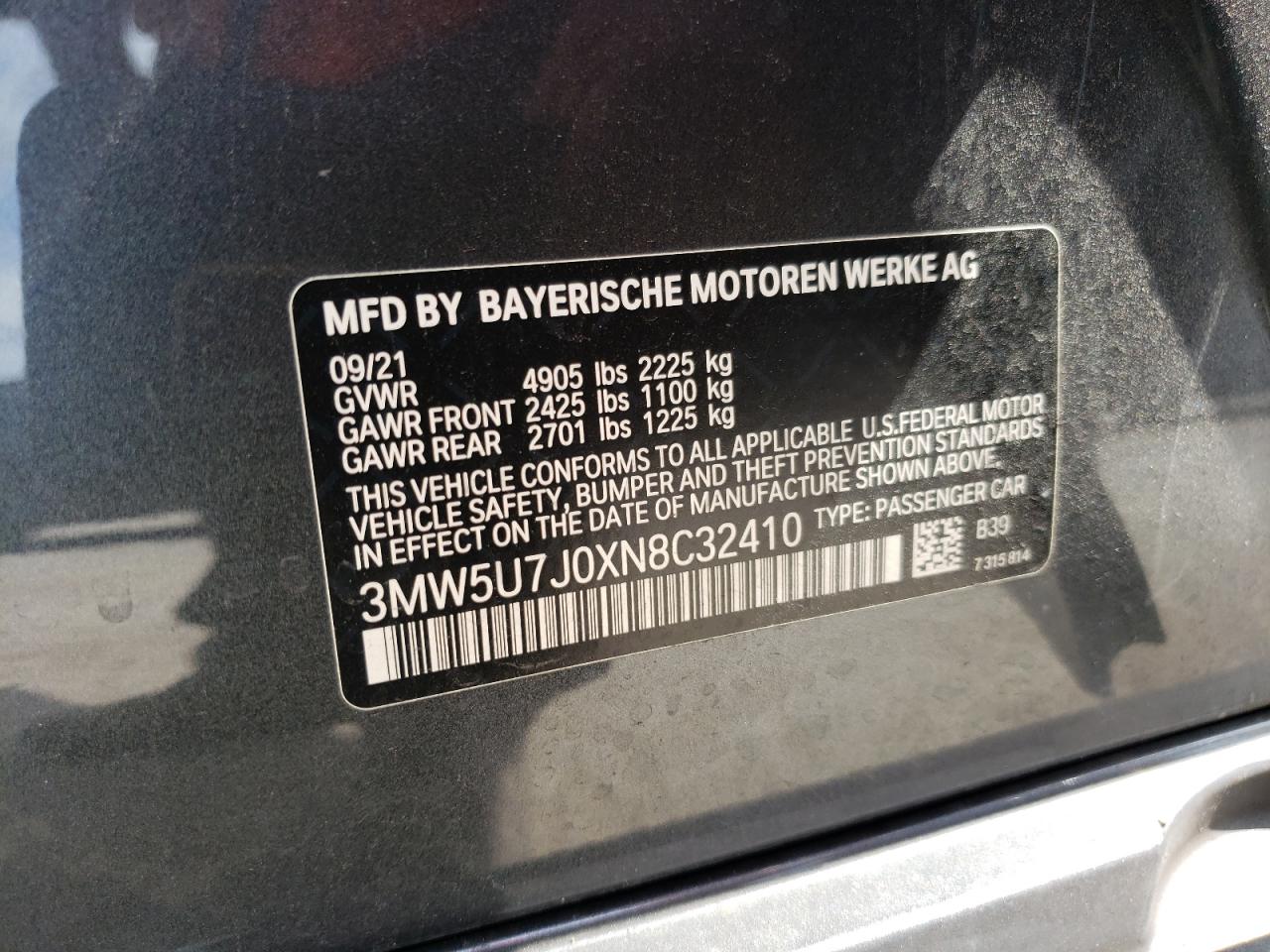 3MW5U7J0XN8C32410 2022 BMW M340I