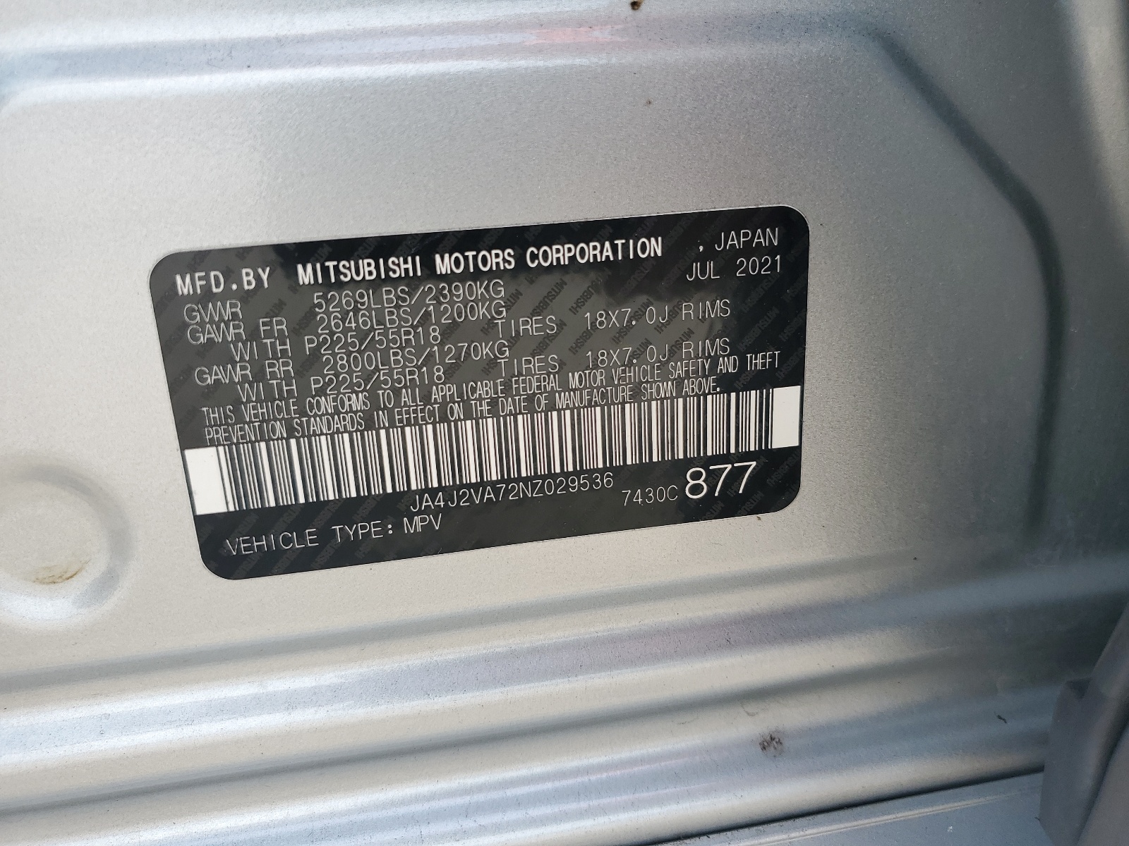 JA4J2VA72NZ029536 2022 Mitsubishi Outlander Sel