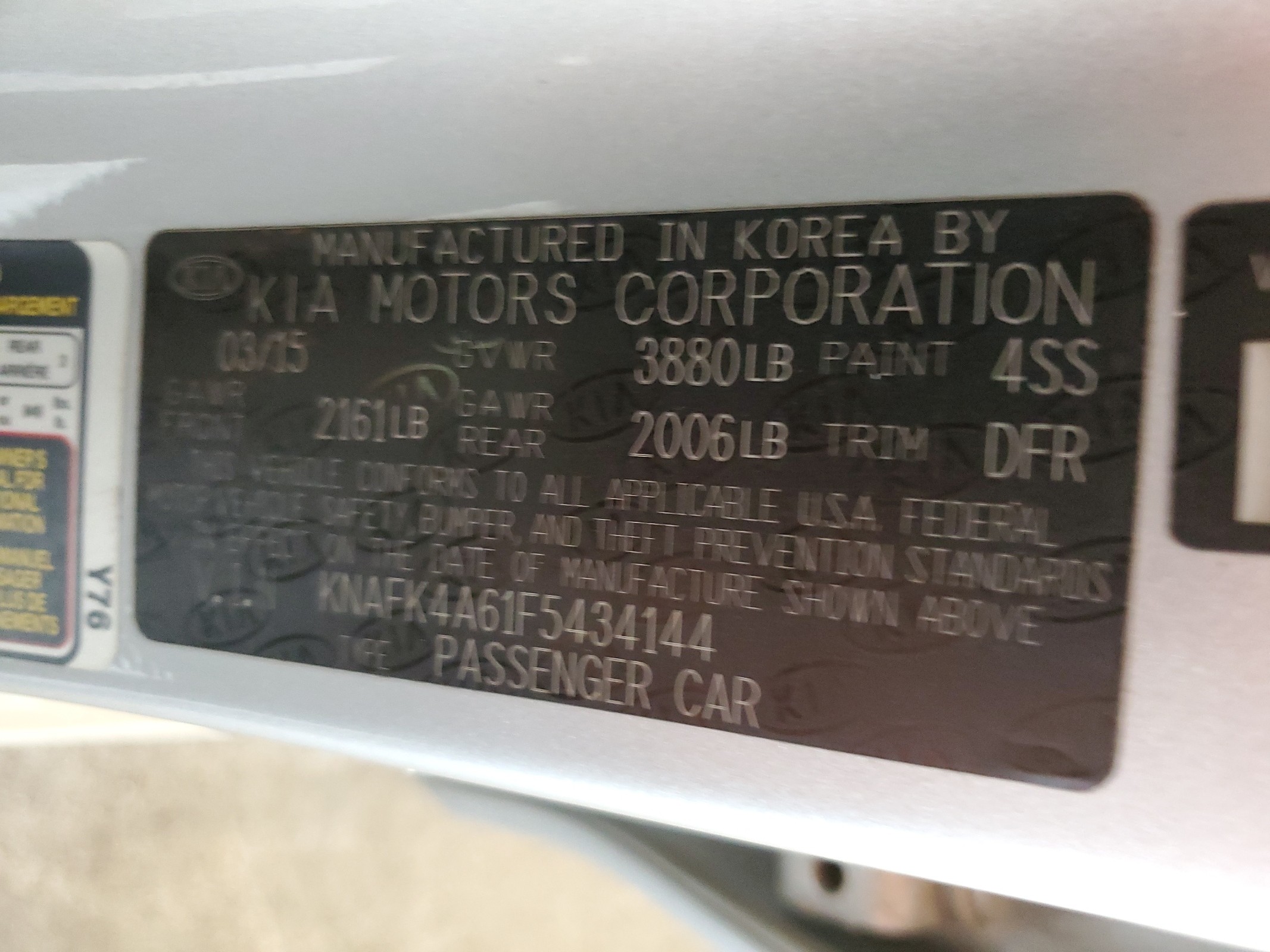 KNAFK4A61F5434144 2015 Kia Forte Lx