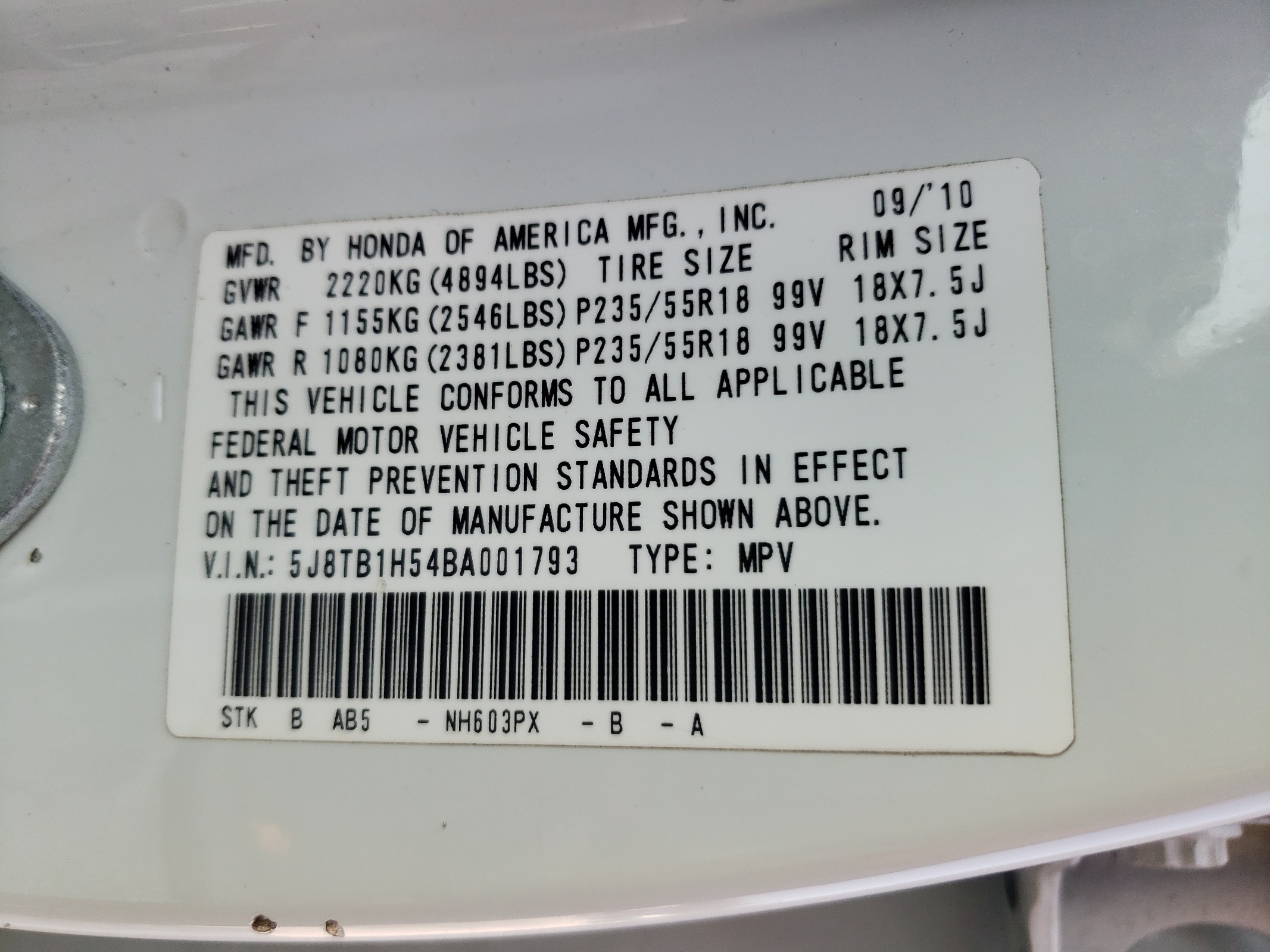 5J8TB1H54BA001793 2011 Acura Rdx Technology