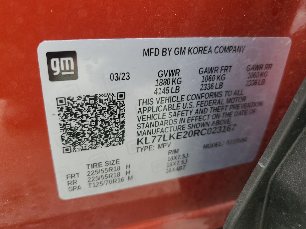 2024 Chevrolet Trax Activ VIN: KL77LKE20RC023167 Lot: 65710014