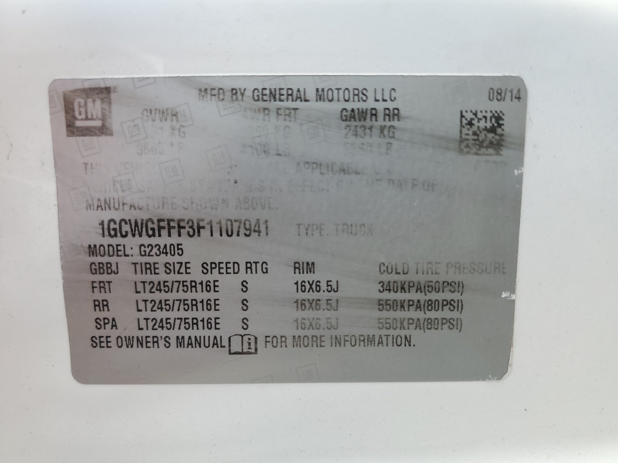 1GCWGFFF3F1107941 2015 Chevrolet Express G2500