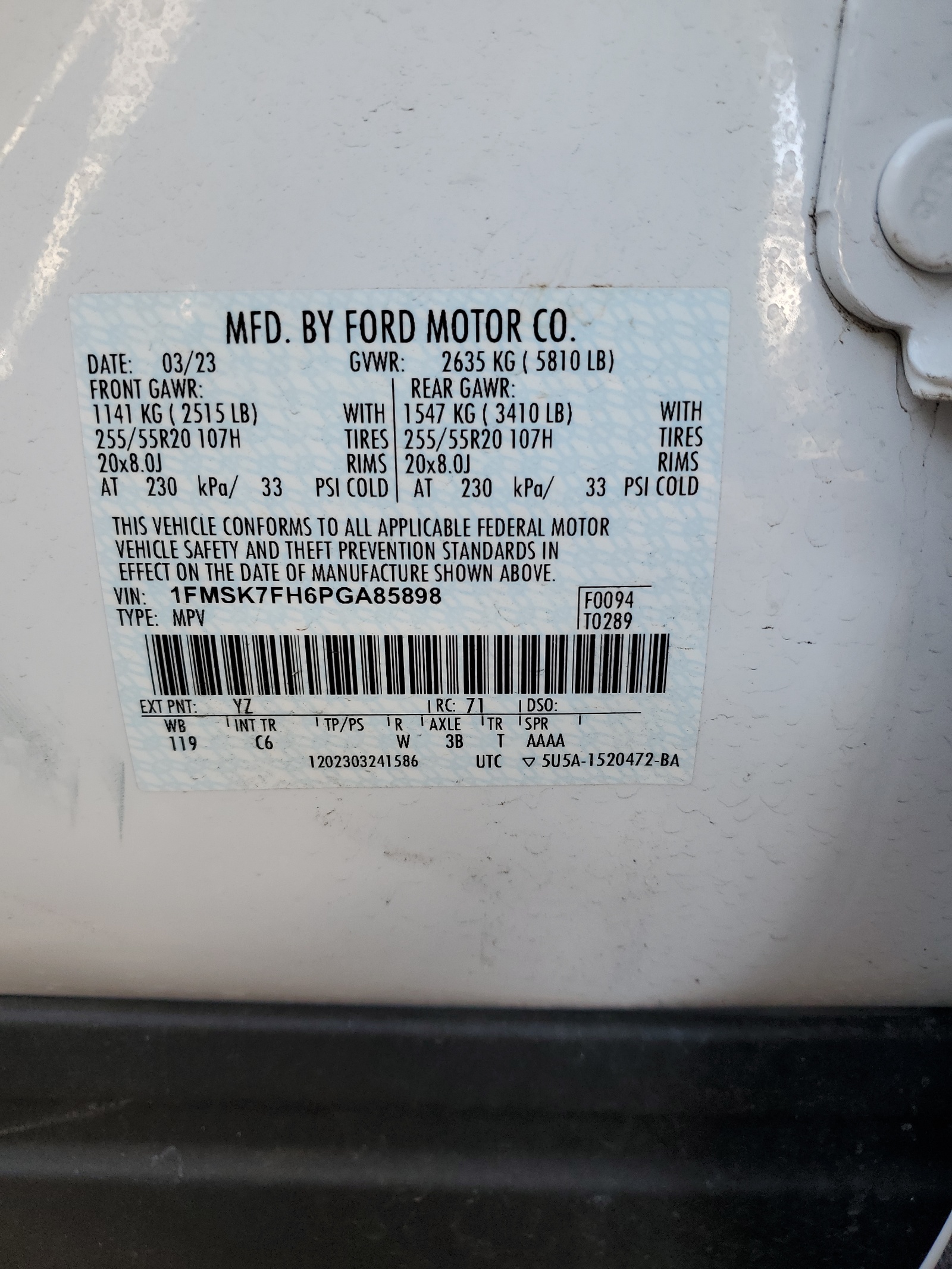 1FMSK7FH6PGA85898 2023 Ford Explorer Limited