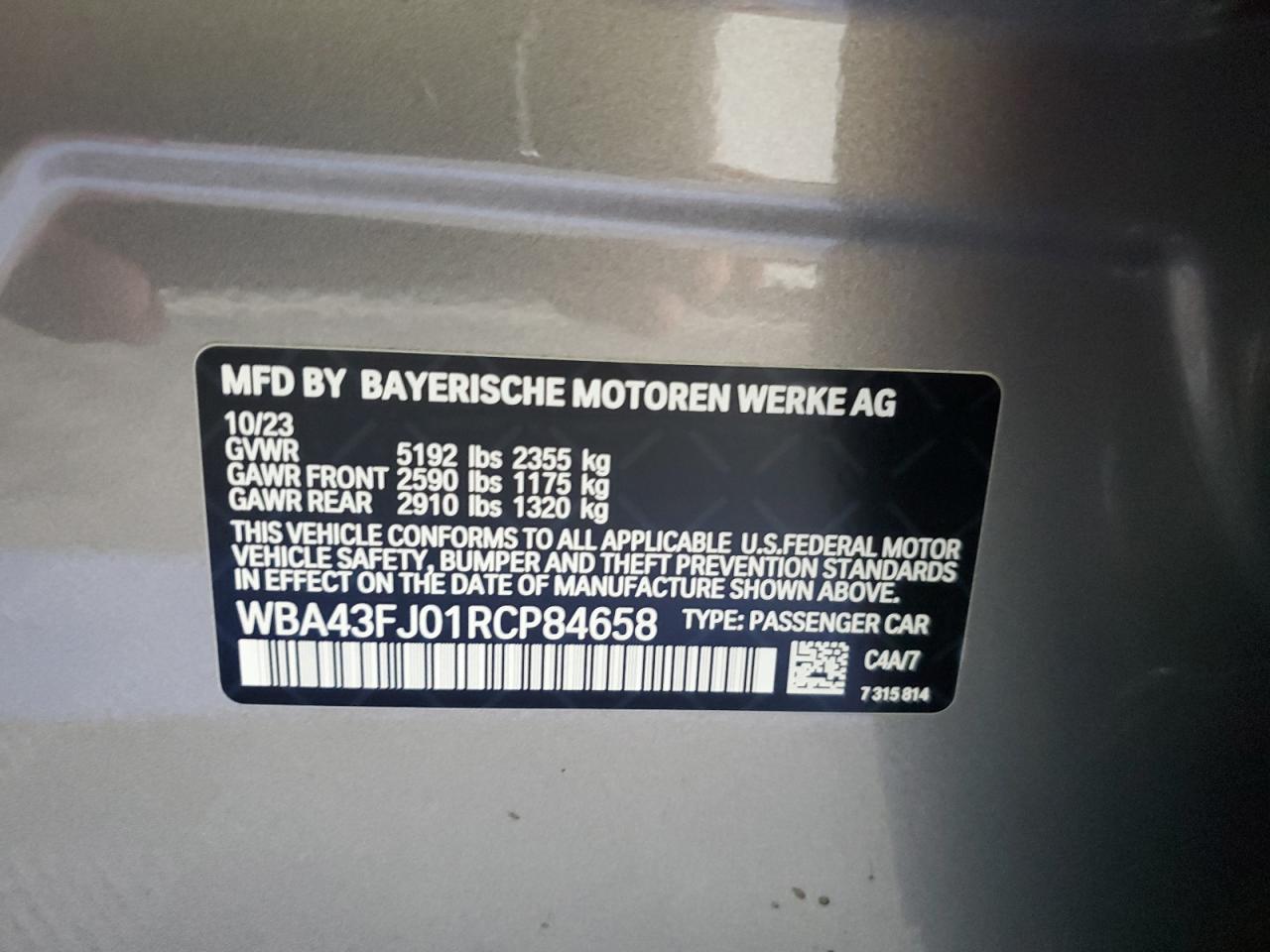 WBA43FJ01RCP84658 2024 BMW 530 I