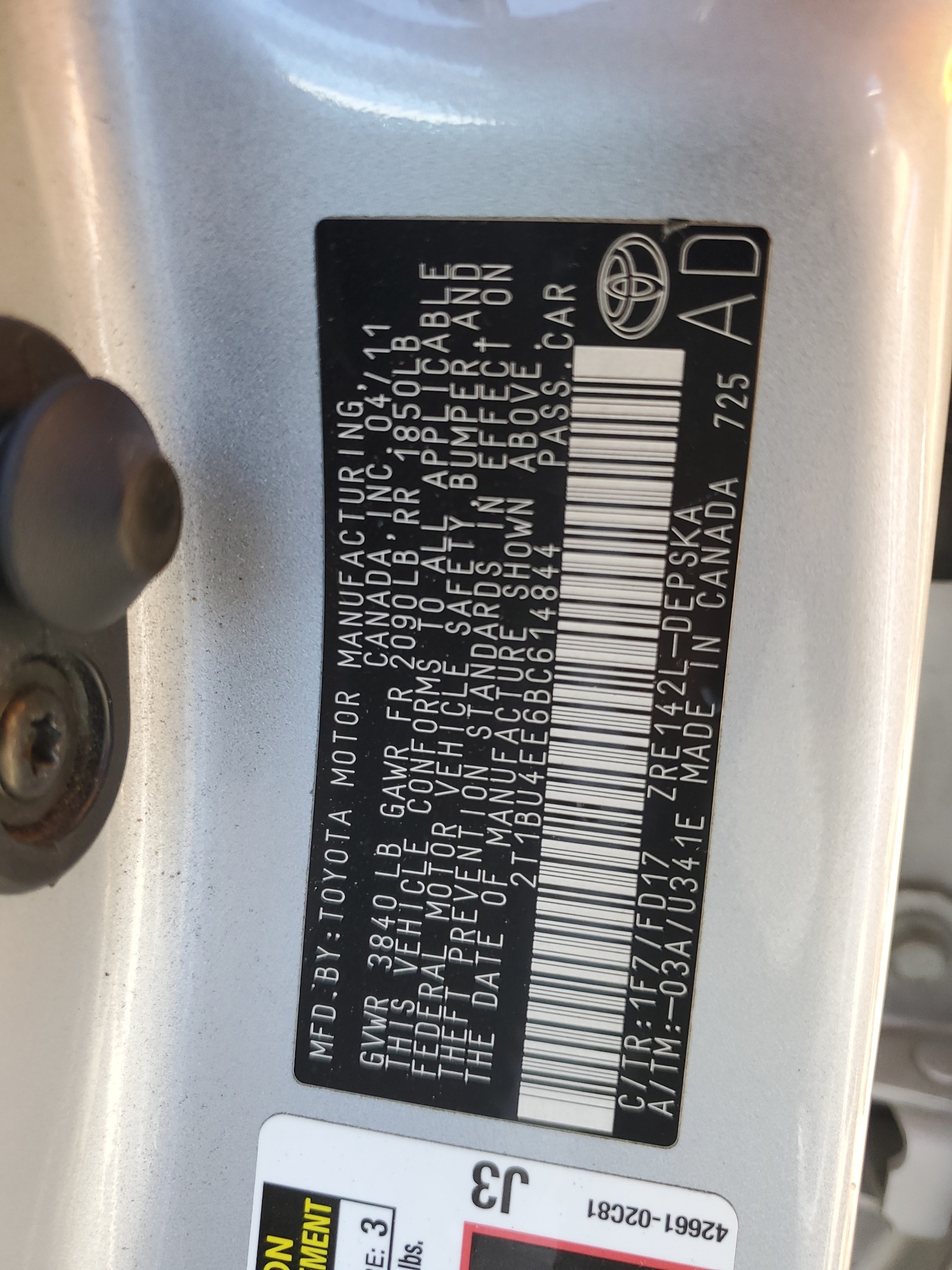 2T1BU4EE6BC614844 2011 Toyota Corolla Base