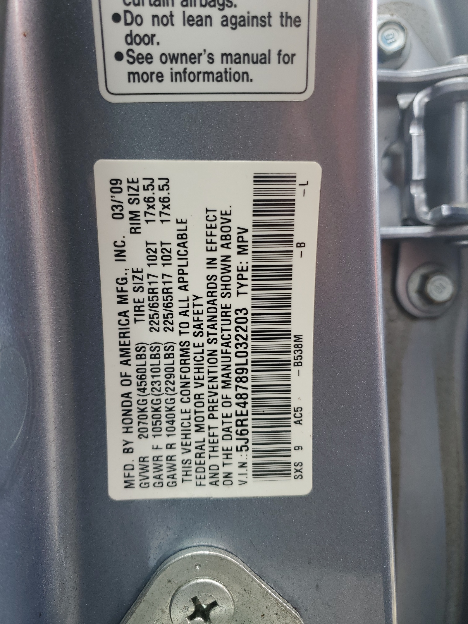 5J6RE48789L032203 2009 Honda Cr-V Exl