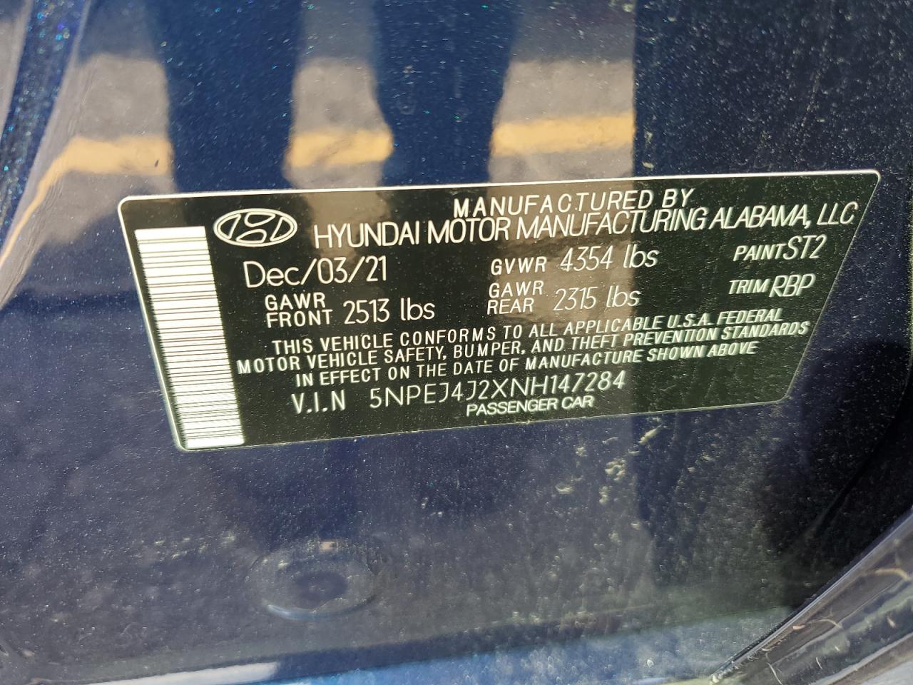 5NPEJ4J2XNH147284 2022 Hyundai Sonata Sel Plus