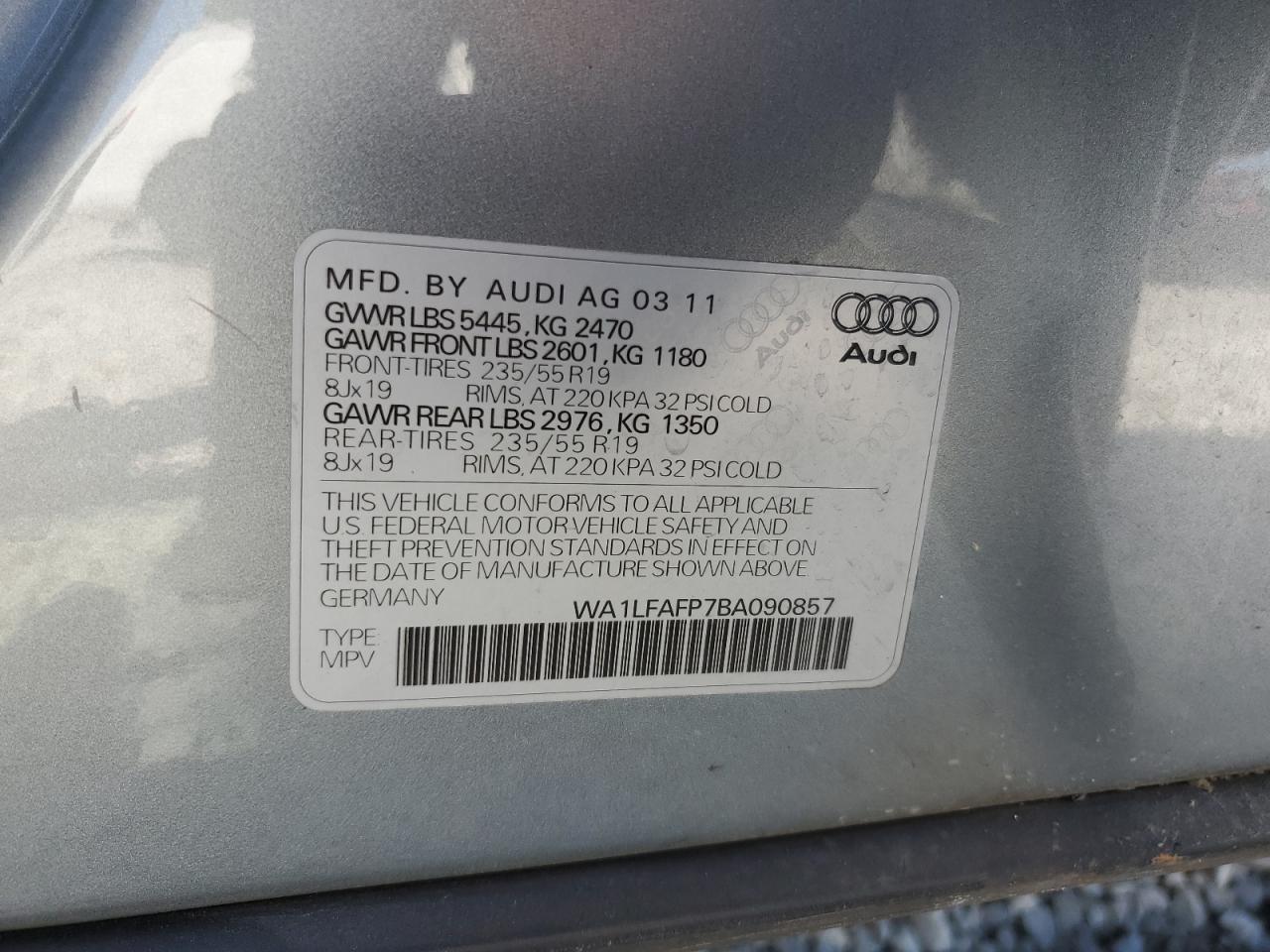 WA1LFAFP7BA090857 2011 Audi Q5 Premium Plus