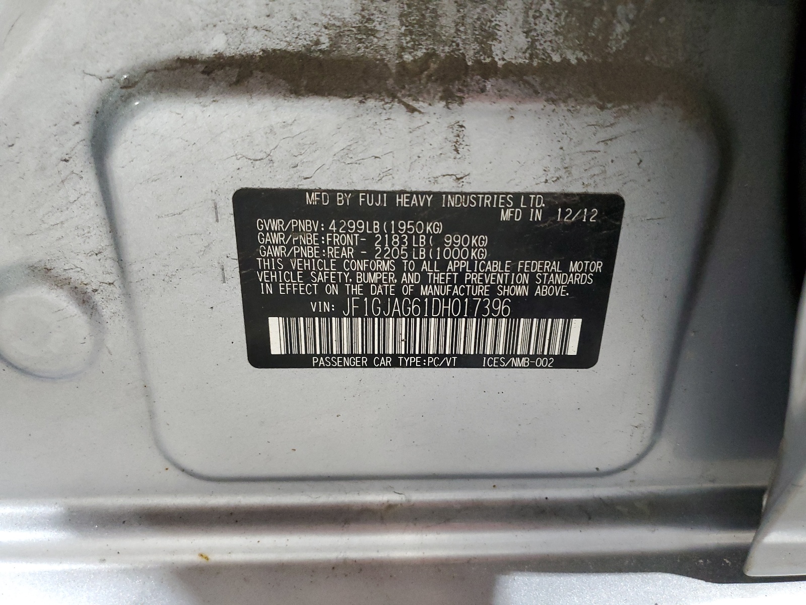 JF1GJAG61DH017396 2013 Subaru Impreza Limited