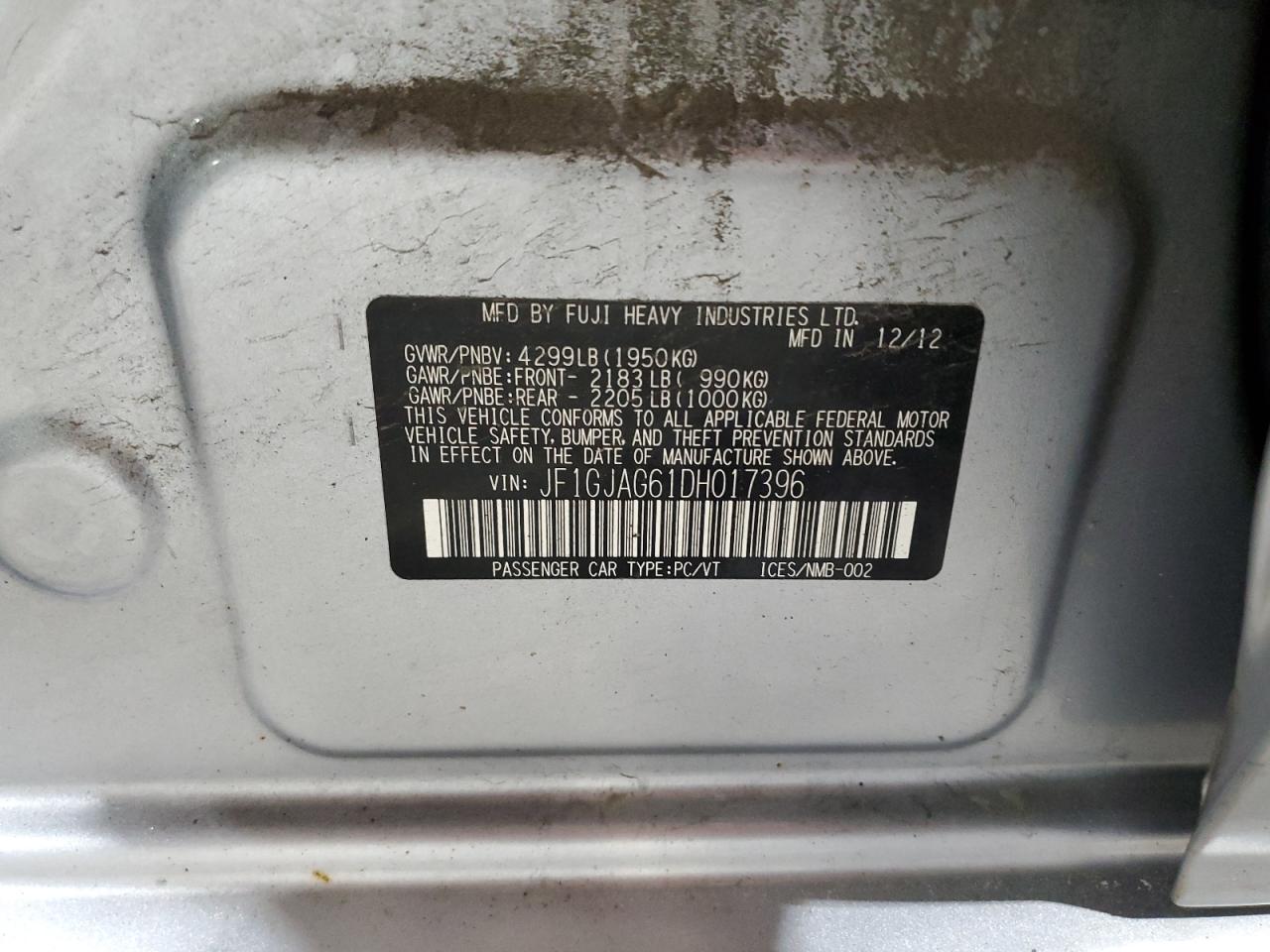 2013 Subaru Impreza Limited VIN: JF1GJAG61DH017396 Lot: 67384434