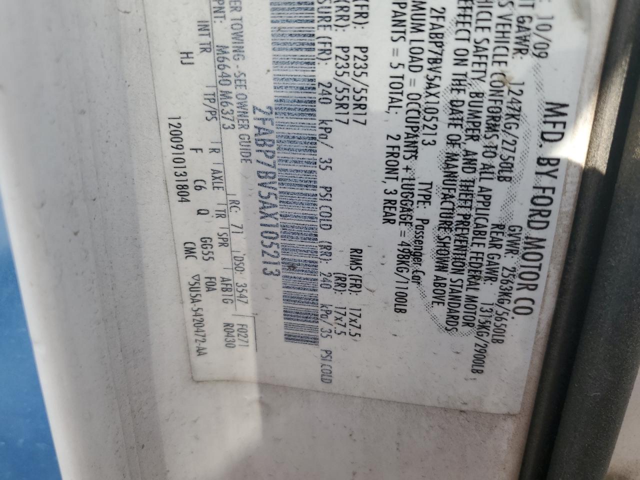 2010 Ford Crown Victoria Police Interceptor VIN: 2FABP7BV5AX105213 Lot: 56741994