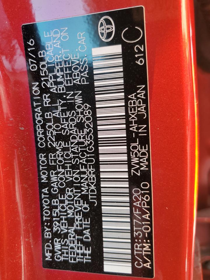 2016 Toyota Prius VIN: JTDKBRFU1G3532089 Lot: 68512304