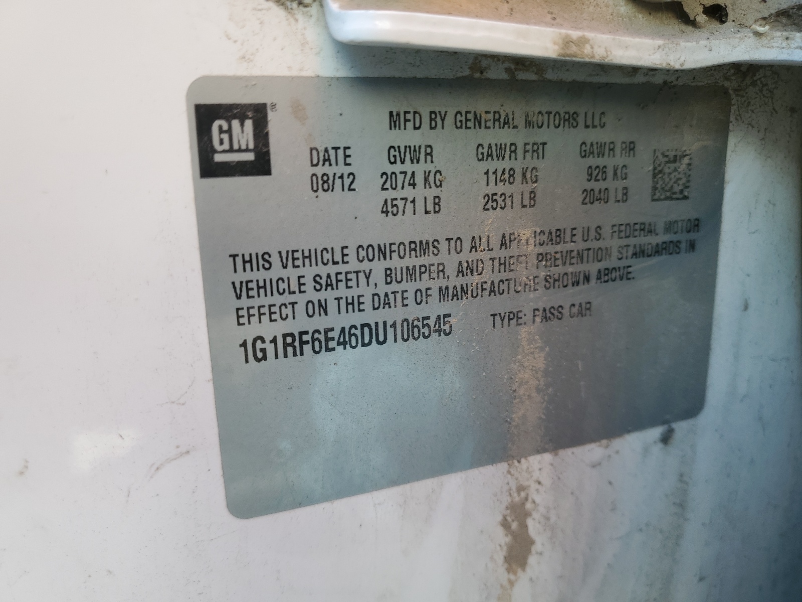 1G1RF6E46DU106545 2013 Chevrolet Volt