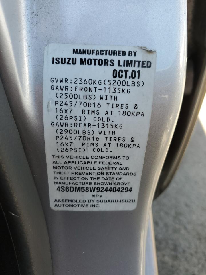 2002 Honda Passport Ex VIN: 4S6DM58W924404294 Lot: 65243314