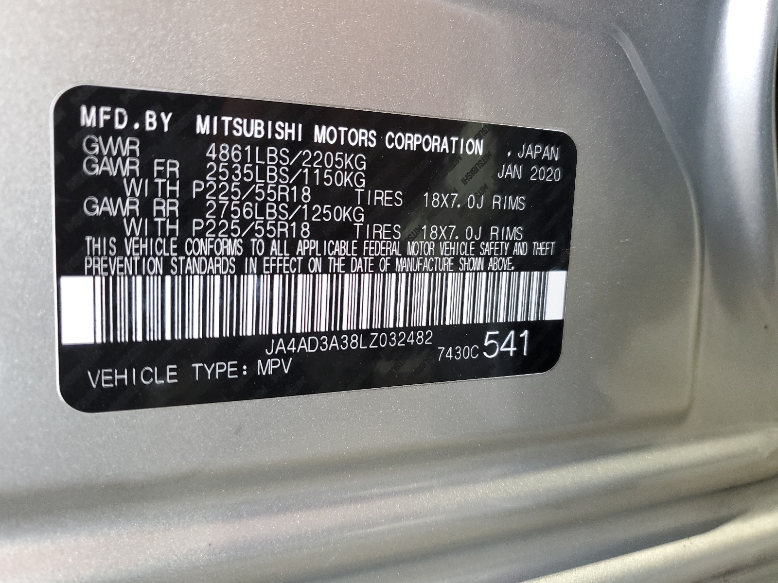 JA4AD3A38LZ032482 2020 Mitsubishi Outlander Se