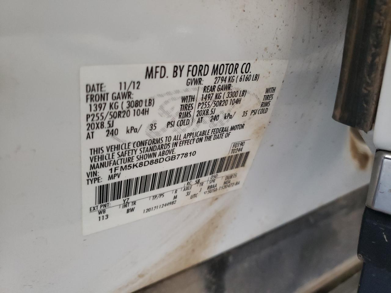 2013 Ford Explorer Xlt VIN: 1FM5K8D88DGB77810 Lot: 66210714