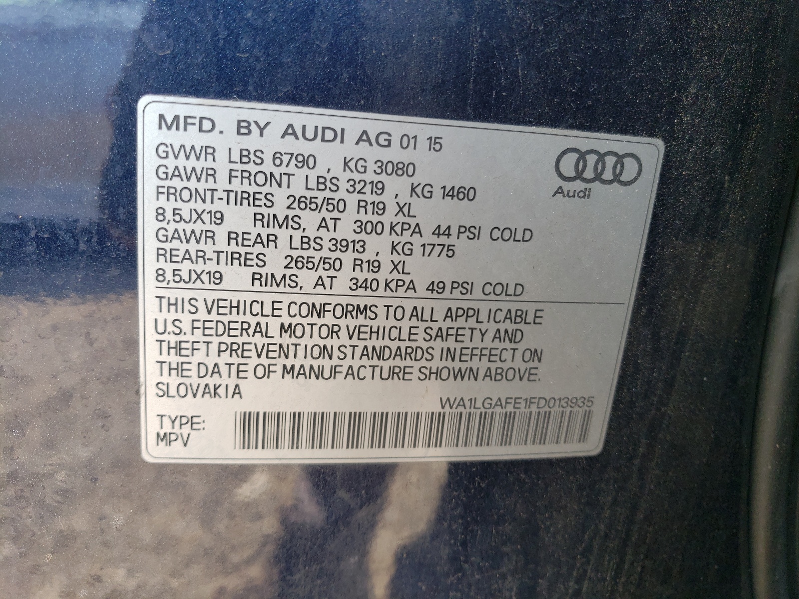 WA1LGAFE1FD013935 2015 Audi Q7 Premium Plus