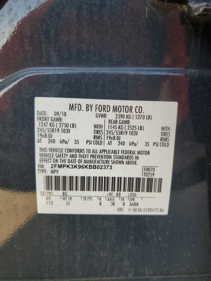 2019 Ford Edge Titanium VIN: 2FMPK3K96KBB02373 Lot: 65587104