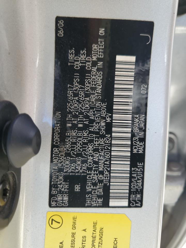 2006 Toyota Highlander Limited VIN: JTEDP21A760121824 Lot: 66329604