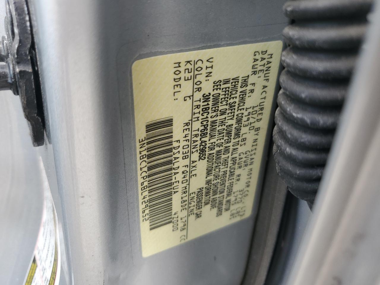 2011 Nissan Versa S VIN: 3N1BC1CP6BL429652 Lot: 67750614