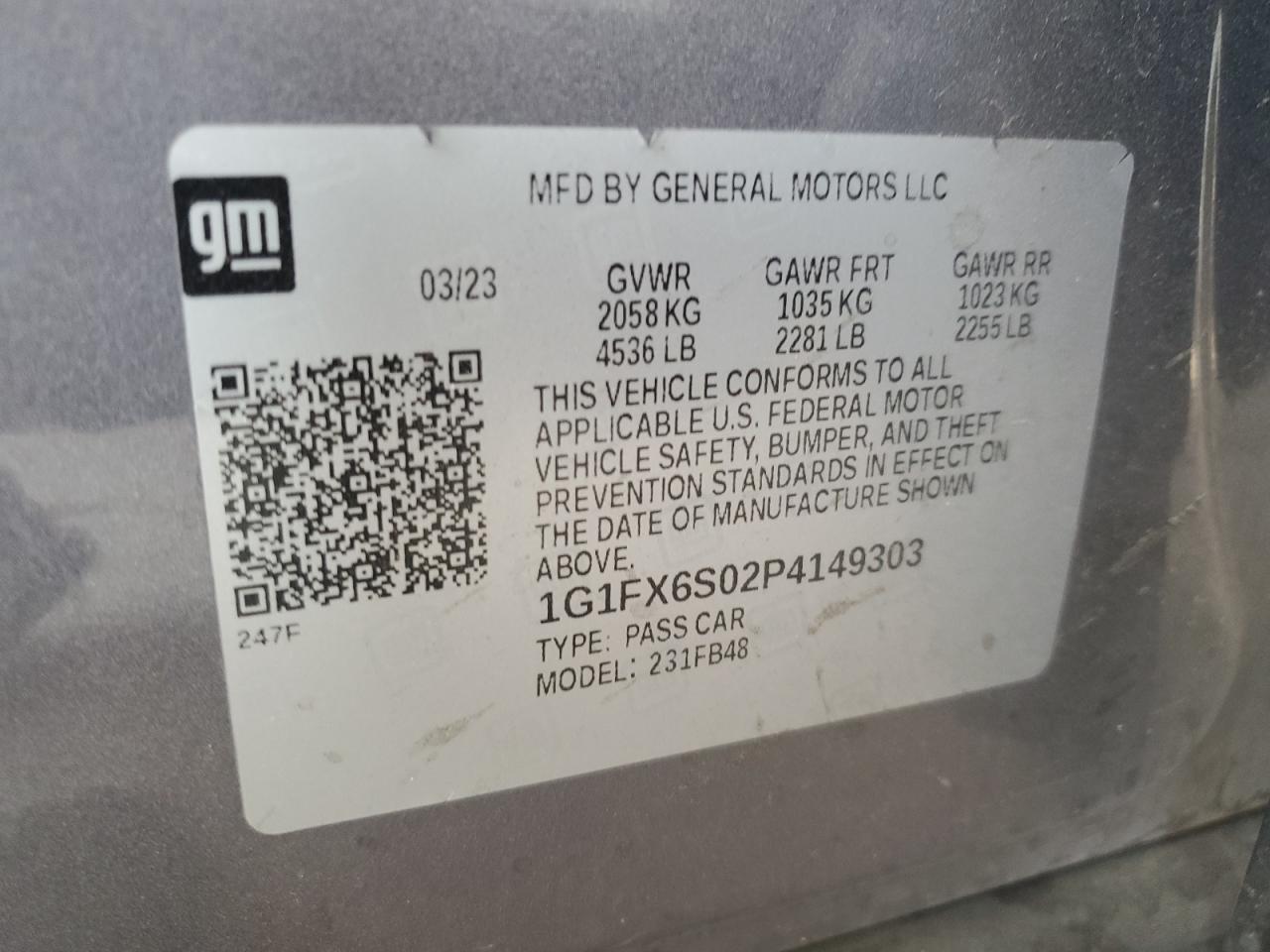 1G1FX6S02P4149303 2023 Chevrolet Bolt Ev 2Lt