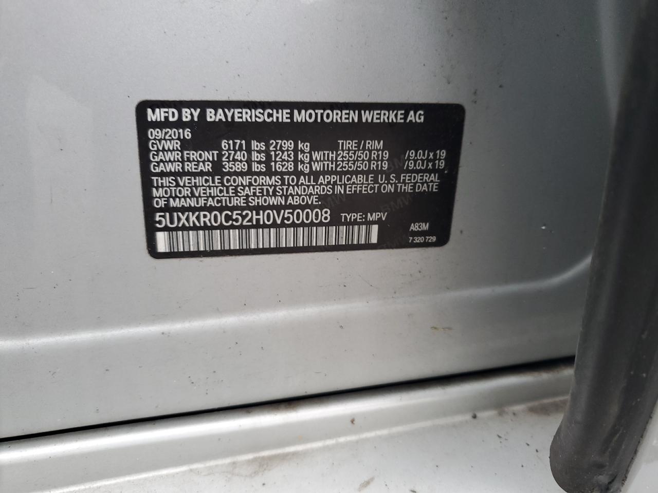 2017 BMW X5 xDrive35I VIN: 5UXKR0C52H0V50008 Lot: 66466064