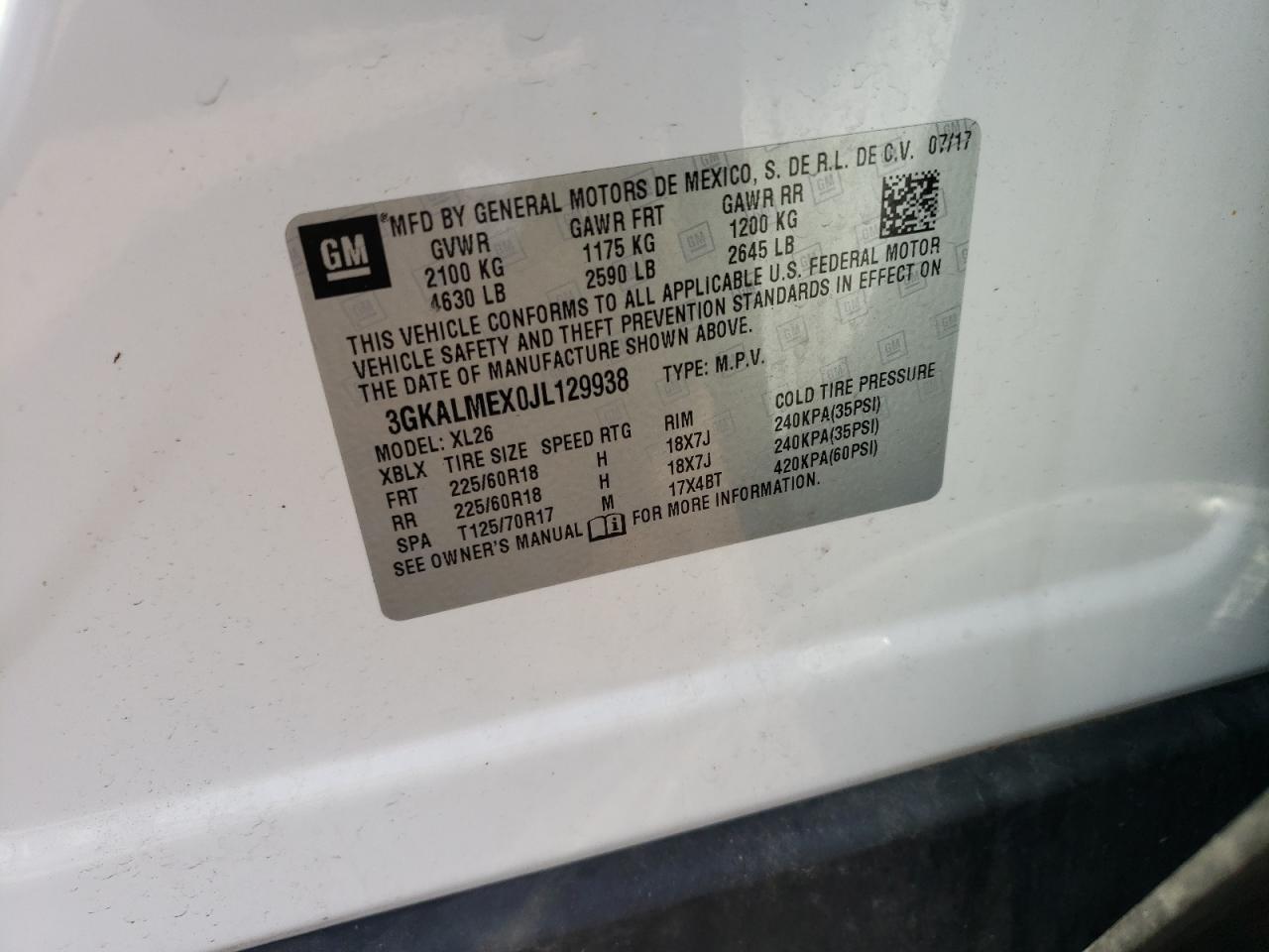 2018 GMC Terrain Sle VIN: 3GKALMEX0JL129938 Lot: 65483074