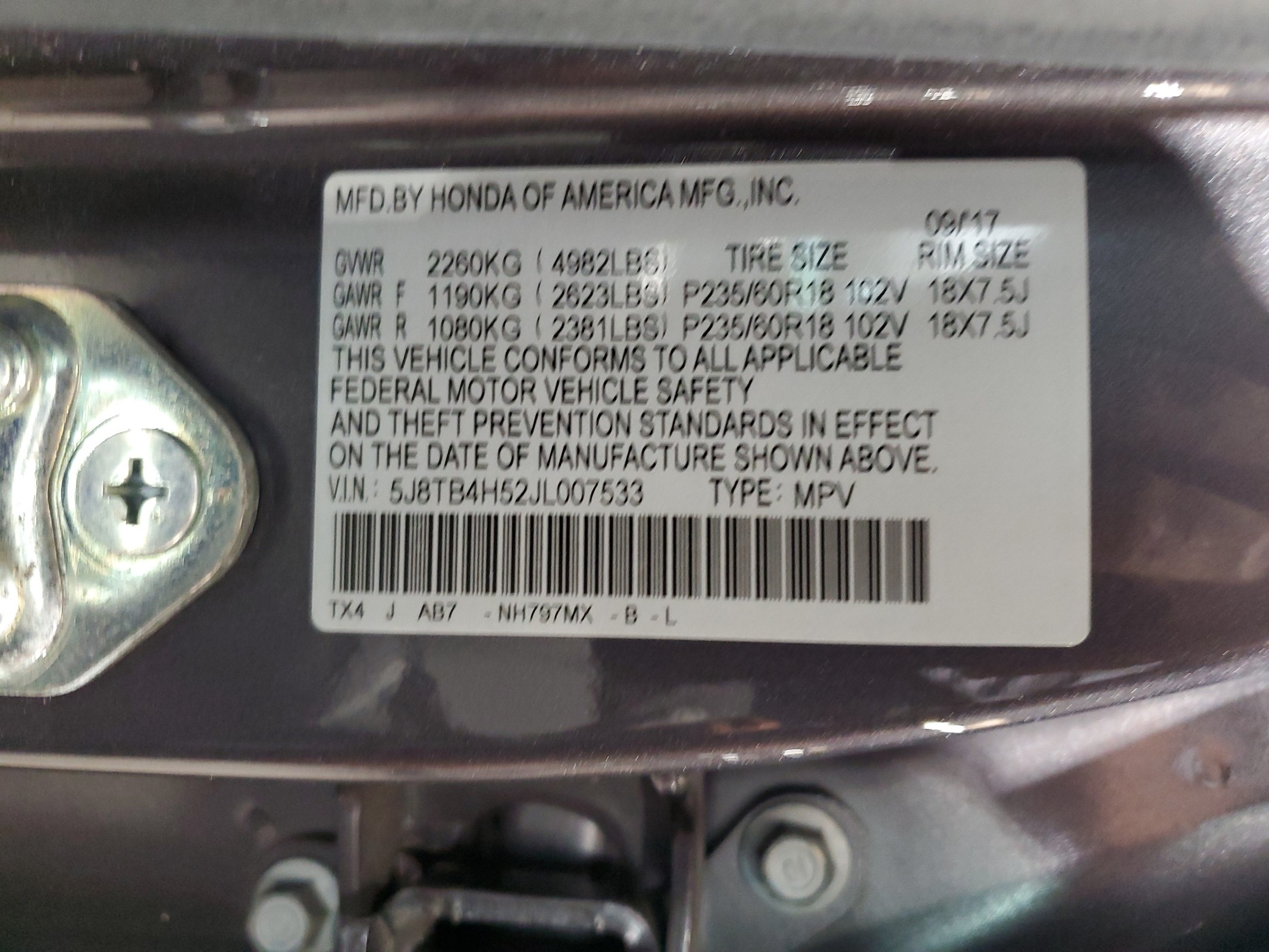 5J8TB4H52JL007533 2018 Acura Rdx Technology