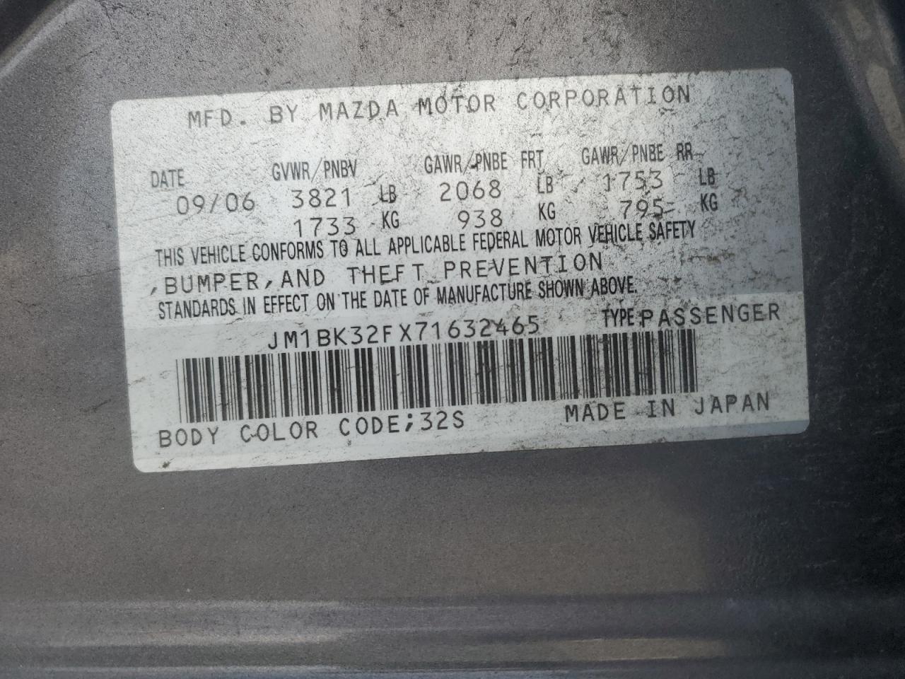 JM1BK32FX71632465 2007 Mazda 3 I