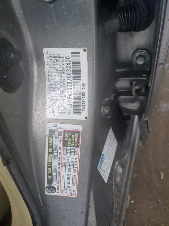 2007 Honda Civic Hybrid VIN: JHMFA36267S032420 Lot: 65916964