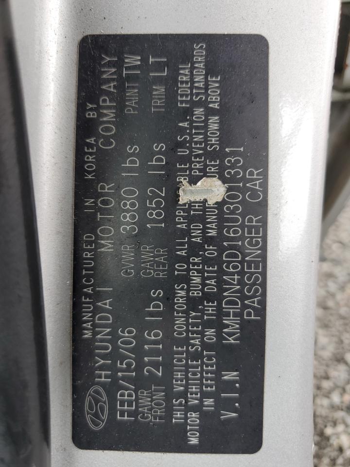 2006 Hyundai Elantra Gls VIN: KMHDN46D16U301331 Lot: 67371934