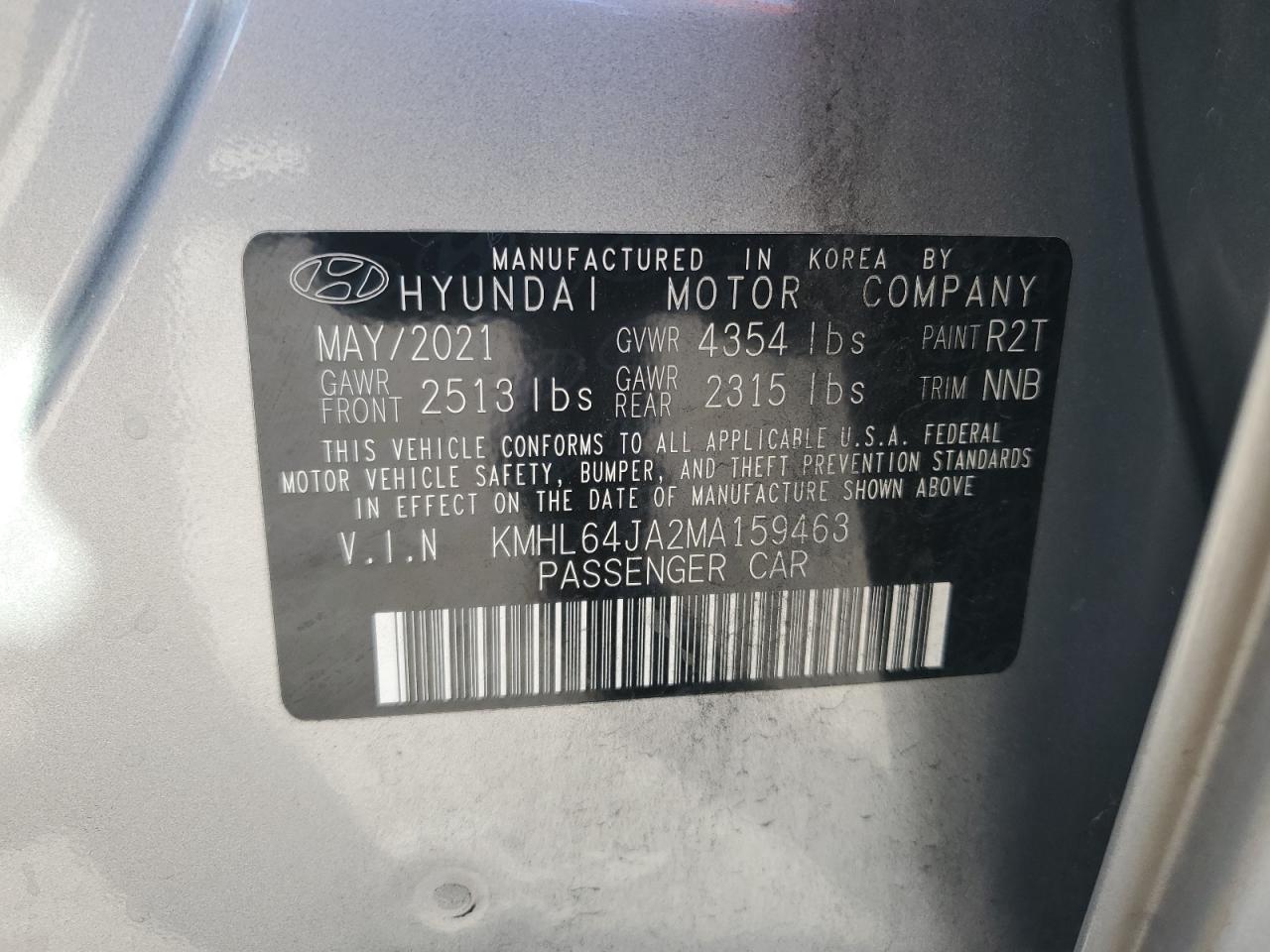 2021 Hyundai Sonata Sel VIN: KMHL64JA2MA159463 Lot: 68663044