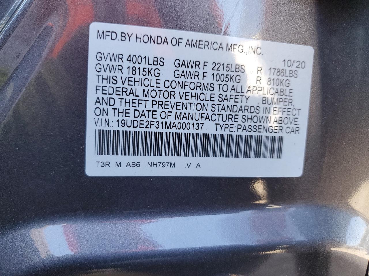 19UDE2F31MA000137 2021 Acura Ilx