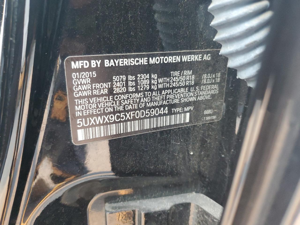 2015 BMW X3 xDrive28I VIN: 5UXWX9C5XF0D59044 Lot: 66085754