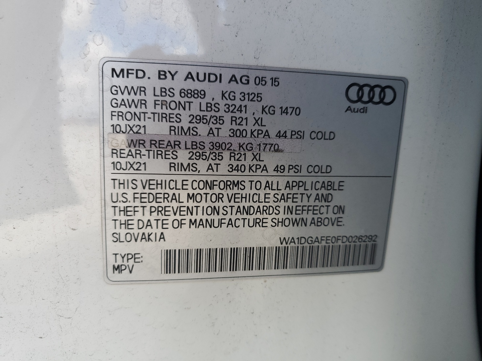 WA1DGAFE0FD026292 2015 Audi Q7 Prestige