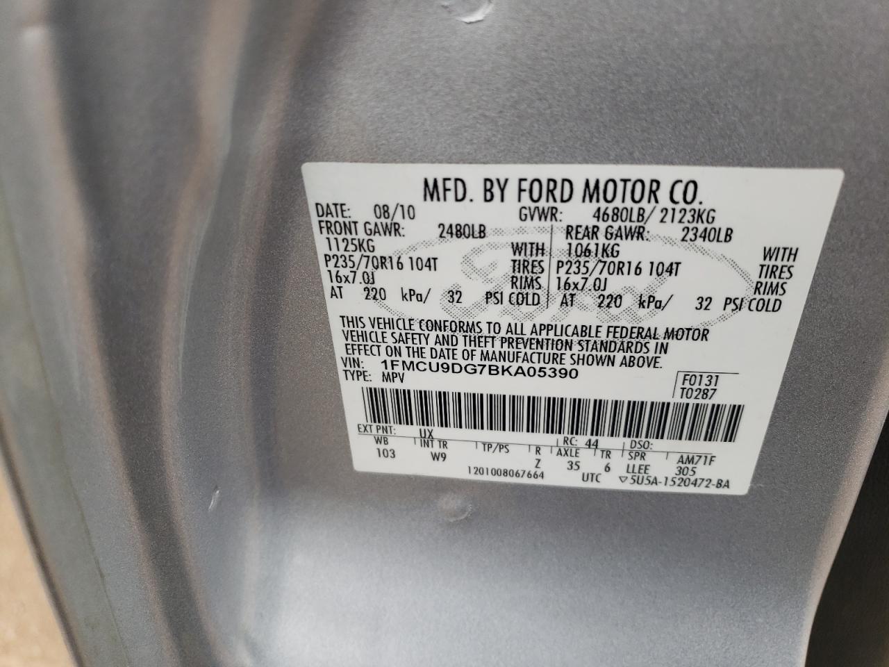 2011 Ford Escape Xlt VIN: 1FMCU9DG7BKA05390 Lot: 67522134